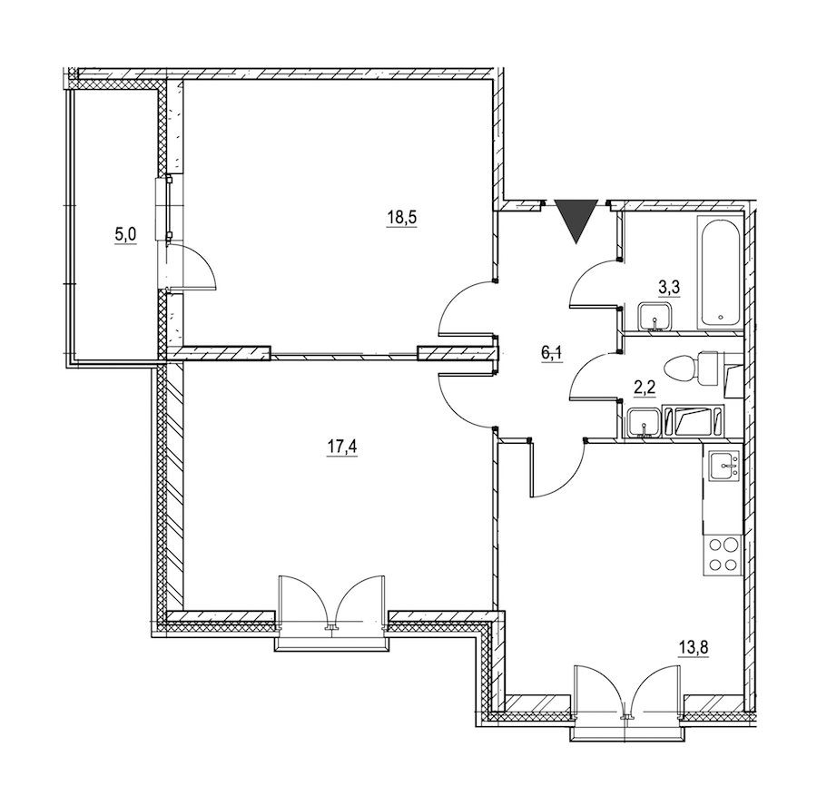 2-комнатная квартира 64.3 м², 7/8 эт., ЖК «Квартал Che»
